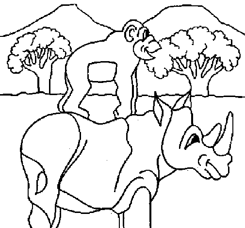 Desenho de Rinoceronte e gracioso para Colorir
