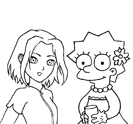 Desenho de Sakura e Lisa para Colorir