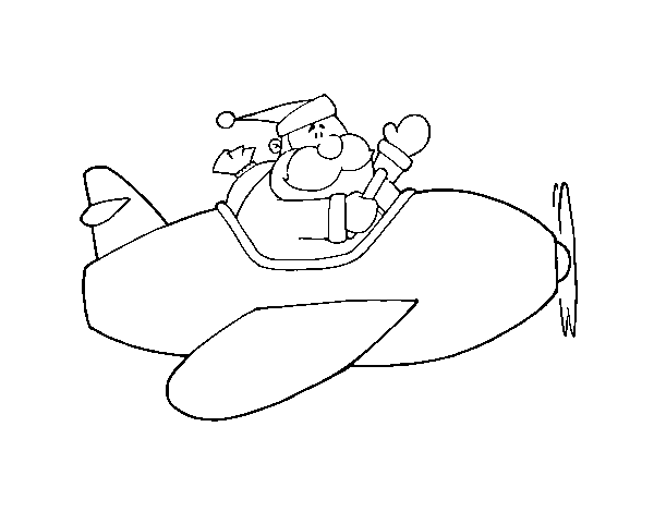 Desenho de Santa no avião para Colorir