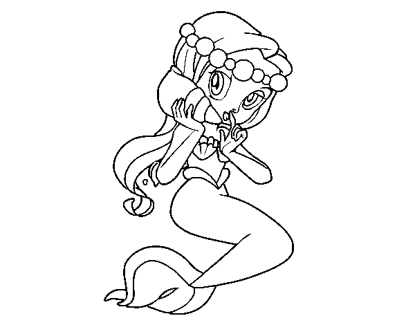 Desenho de Sereia  com uma Caracol de mar para Colorir