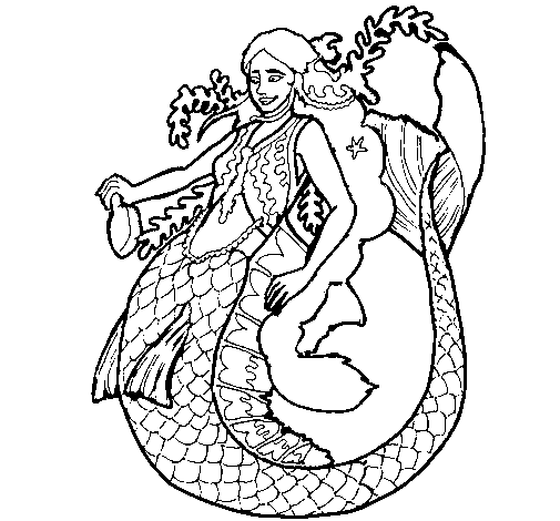 Desenho de Sereia com cabelo comprido para Colorir