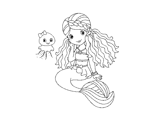 Desenho de Sereia e medusa para Colorir