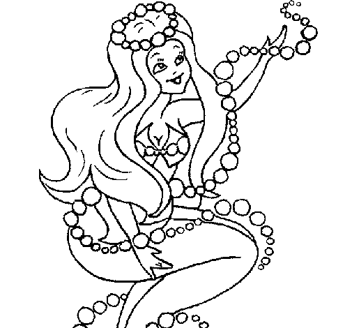 Desenho de Sereia entre bolhas para Colorir