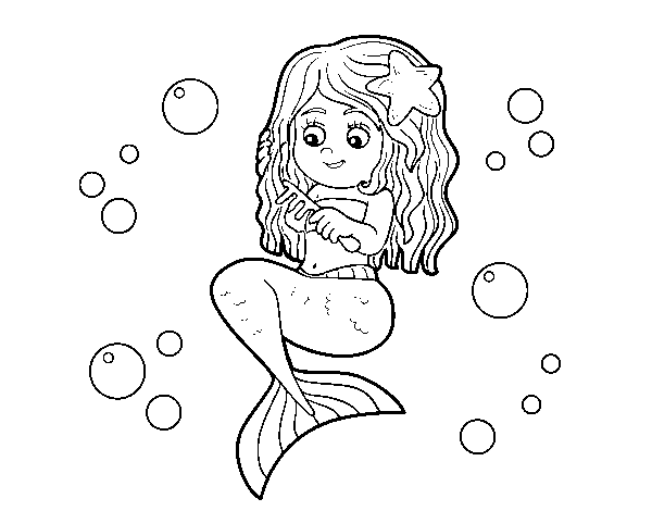 Desenho de Sereia que penteia seu cabelo para Colorir