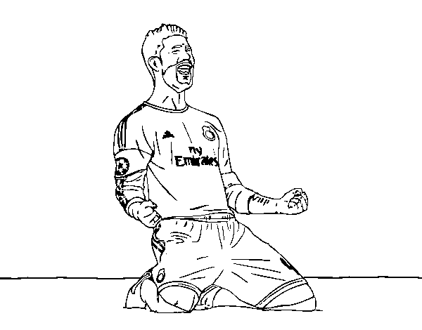 Desenho de Sergio Ramos comemorando um gol para Colorir