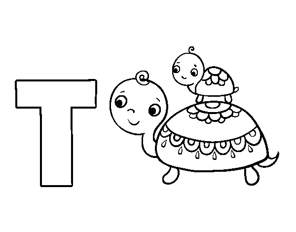 Desenho de T de Tartaruga para Colorir