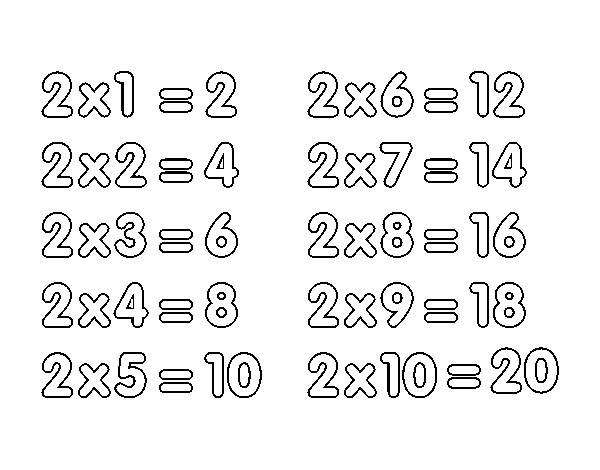 Desenho de Tabuada de Multiplicação do 2 para Colorir