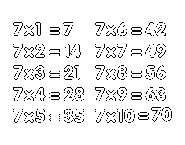 Desenho de Tabuada de Multiplicação do 7 para Colorir