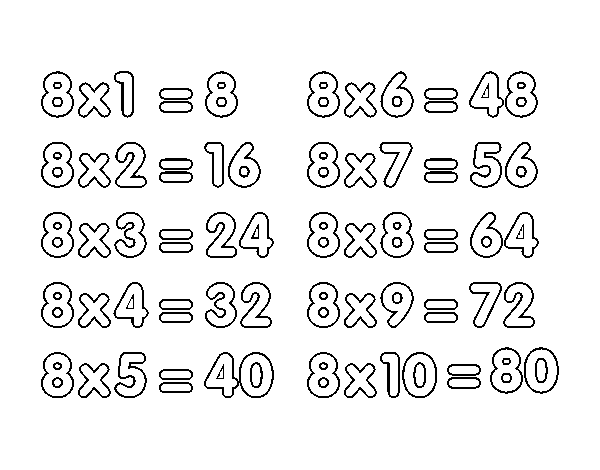 Desenho de Tabuada de Multiplicação do 8 para Colorir