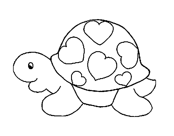 Desenho de Tartaruga com corações para Colorir