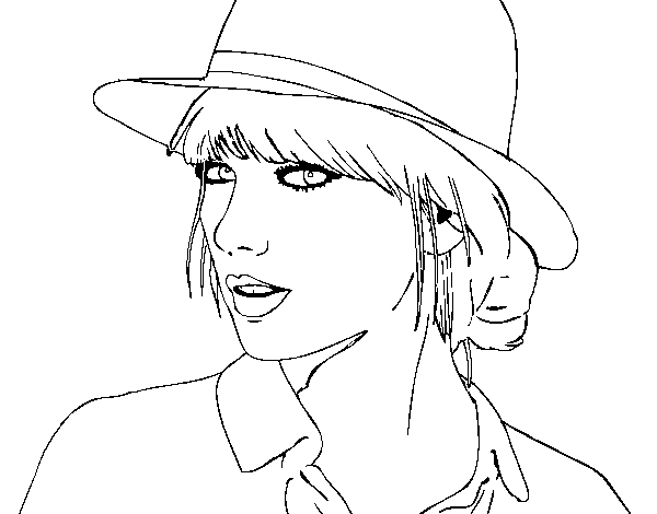 Desenho de Taylor Swift com chapéu para Colorir