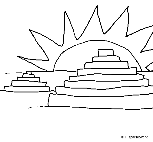 Desenho de Templos Maias para Colorir