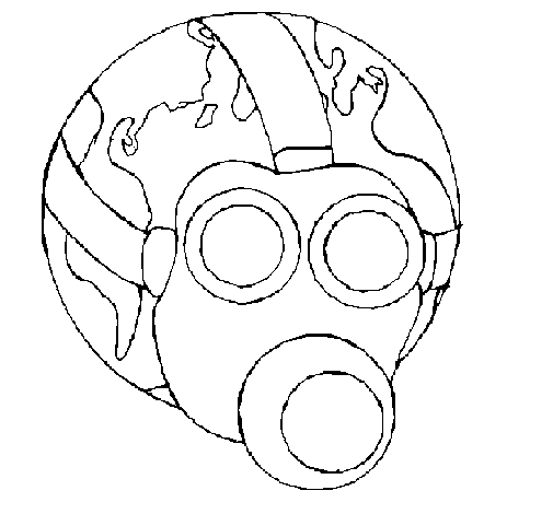 Desenho de Terra com máscara de gás para Colorir