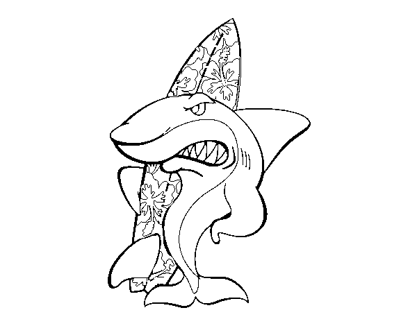 Desenho de Tiburão surfista para Colorir