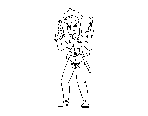 Desenho de Um policial femenino para Colorir