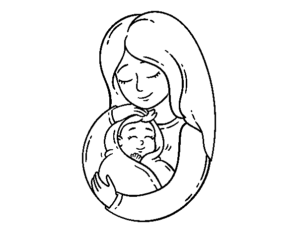 Desenho de Uma mãe e seu bebê para Colorir