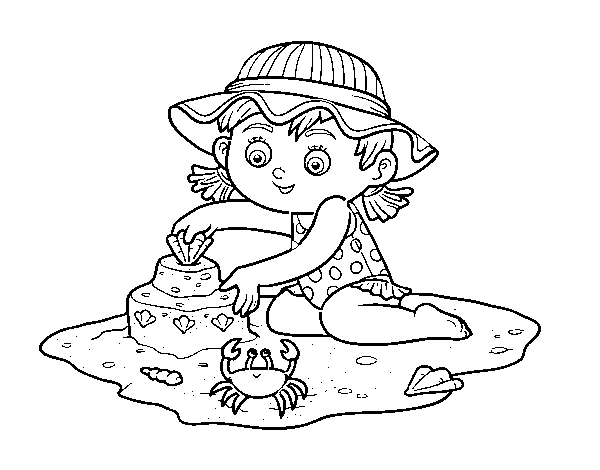 Desenho de Uma menina que joga na praia para Colorir