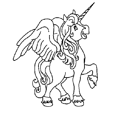 Desenho de Unicórnio com asas para Colorir
