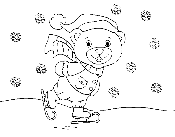 Desenho de Ursito patinação de Natal para Colorir