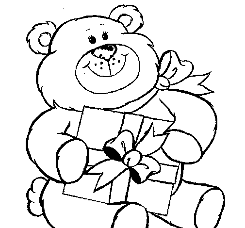 Desenho de Urso com presente para Colorir