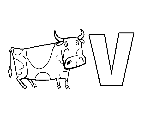 Desenho de V de Vaca para Colorir