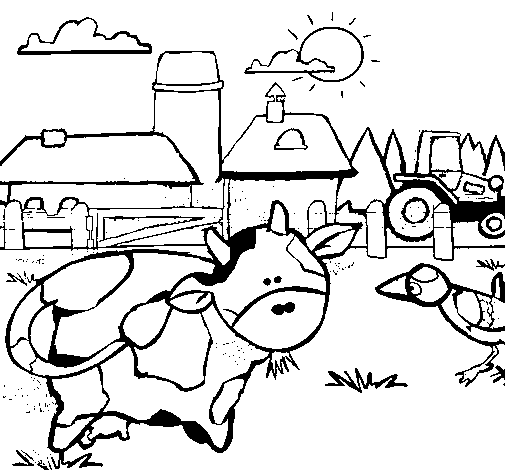Desenho de Vaca na quinta para Colorir