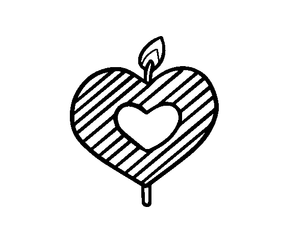 Desenho de Vela em forma de coração para Colorir