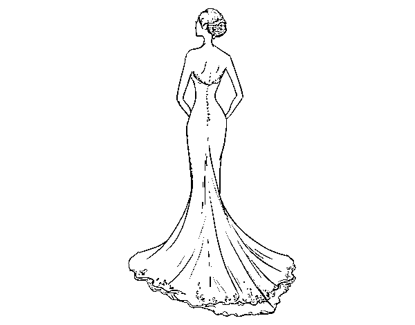 Desenho de Vestido de noiva com cauda para Colorir