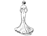 Desenho de Vestido de noiva com cauda para colorear